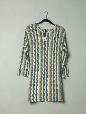 Love Knits Women's Multicolor Striped Crochet Knit Sweater Mini Dress Size XXS